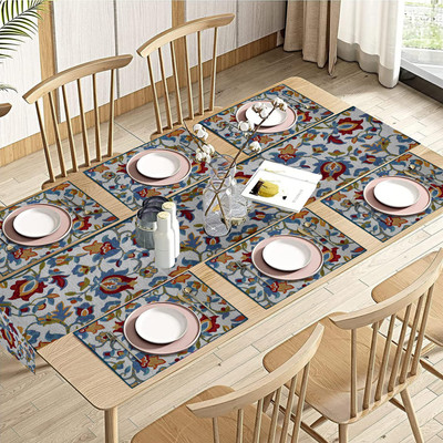 PRAKARTIK Rectangular Pack of 7 Table Placemat(Blue, White, Cotton)