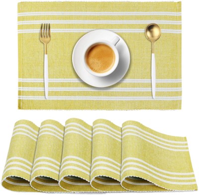 HOKiPO Rectangular Pack of 6 Table Placemat(Yellow, Cotton)