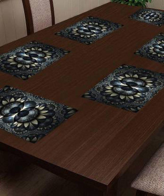 Jinaya's Rectangular Pack of 6 Table Placemat(Black, PVC)