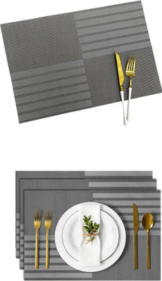 YELONA Rectangular Pack of 3 Table Placemat(Grey, PVC)