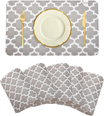 HOMESTIC Rectangular Pack of 6 Table Placemat(Grey, PVC)