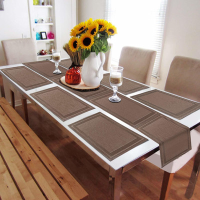 HOKiPO Rectangular Pack of 7 Table Placemat(Brown, PVC)