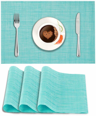 HOKiPO Rectangular Pack of 4 Table Placemat(Blue, PVC)