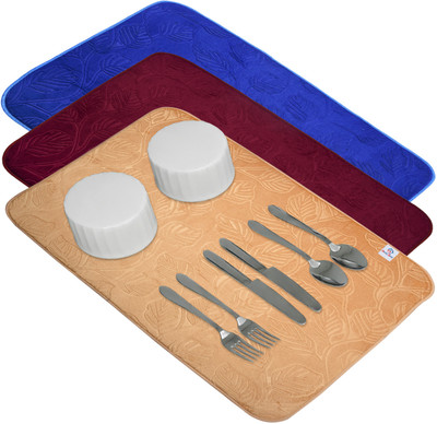 Heart Home Rectangular Pack of 3 Table Placemat(Multicolor, Microfibre)