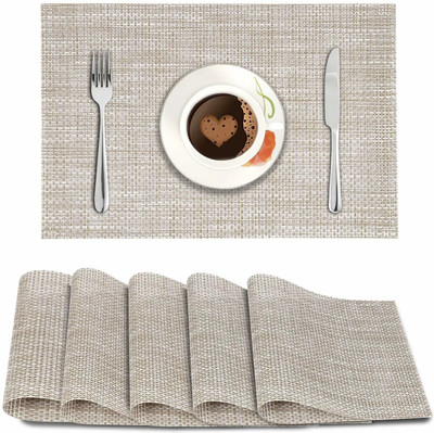 HOKiPO Rectangular Pack of 6 Table Placemat(Beige, PVC)