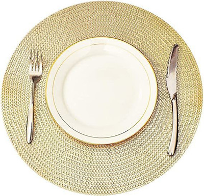 Kritvi Round Pack of 2 Table Placemat(Gold, PVC)