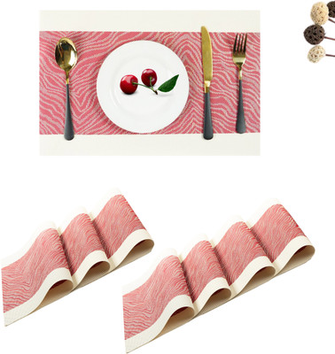 KitchEase Rectangular Pack of 7 Table Placemat(Red, Beige, PVC)
