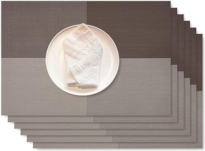 Glitzn Rectangular Pack of 6 Table Placemat(Grey, Brown, PVC)