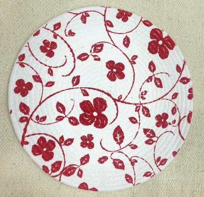 DKDECORATIVE Round Pack of 2 Table Placemat(White, Red, Cotton)
