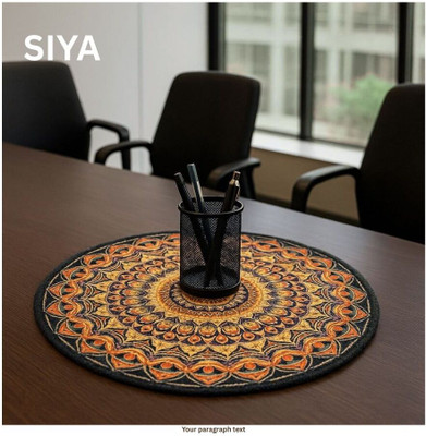 Siya Round Pack of 2 Table Placemat(Black, Polyester)