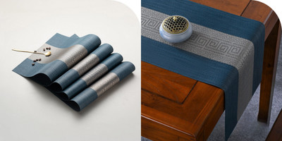 Bhaguji Rectangular Pack of 5 Table Placemat(Blue, PVC)