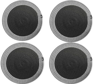 SIYA TEXTILES Round Pack of 4 Table Placemat(Black, Cotton)
