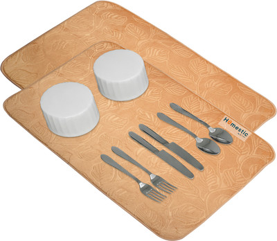 HOMESTIC Rectangular Pack of 2 Table Placemat(Gold, Microfibre)