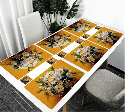 REVEXO Rectangular Pack of 6 Table Placemat(Multicolor, Beige, PVC)