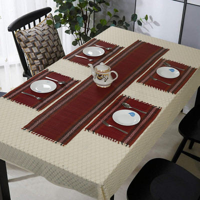 orric Rectangular Pack of 5 Table Placemat(Red, River Grass)