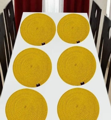 SIYA TEXTILES Round Pack of 6 Table Placemat(Yellow, Cotton)