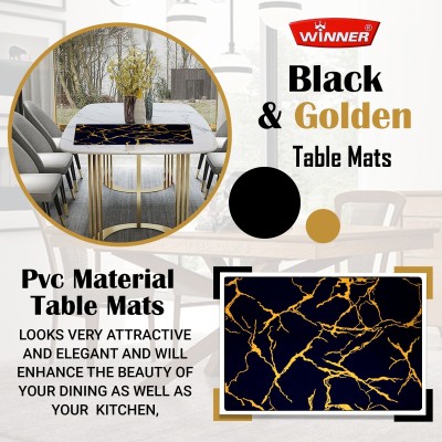 Winner Rectangular Pack of 4 Table Placemat(Black, Gold, PVC)