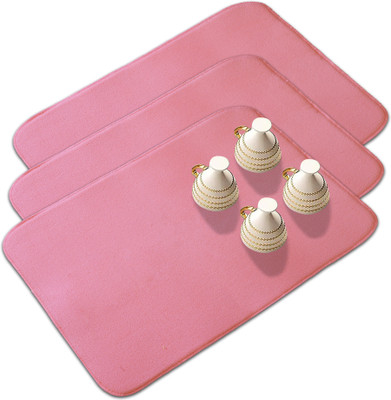 KUBER INDUSTRIES Rectangular Pack of 3 Table Placemat(Pink, Microfibre)