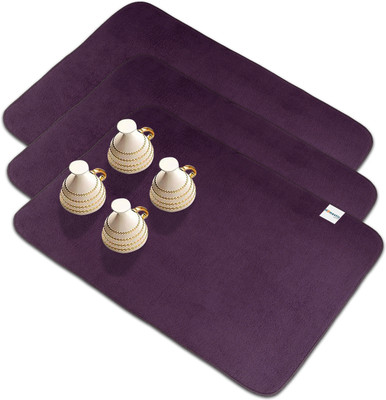 HOMESTIC Rectangular Pack of 3 Table Placemat(Purple, Microfibre)
