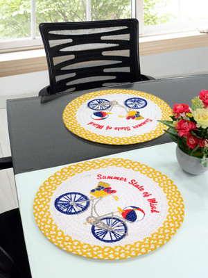 Saral Home Round Pack of 2 Table Placemat(Yellow, Cotton)
