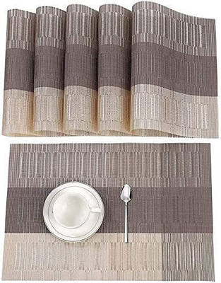 CLVMART Rectangular Pack of 6 Table Placemat(Beige, Gold, PVC)