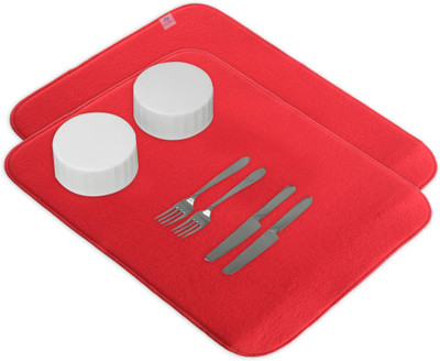 Heart Home Rectangular Pack of 2 Table Placemat(Red, Microfibre)