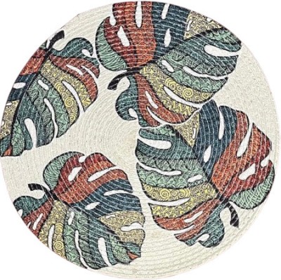 Artistic Den Round Pack of 1 Table Placemat(Dark Green, Red, White, Cotton)