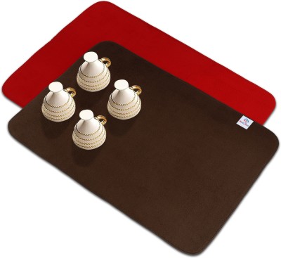 Heart Home Rectangular Pack of 2 Table Placemat(Red, Brown, Microfibre)