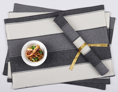 AIRWILL Rectangular Pack of 4 Table Placemat(Black, Grey, White, Cotton)