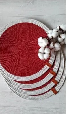SIYA TEXTILES Round Pack of 4 Table Placemat(Red, Cotton)