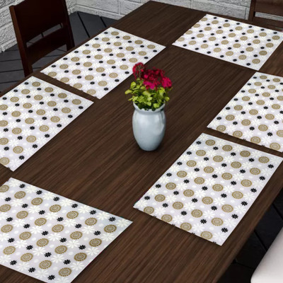 Adakriti Creations Rectangular Pack of 6 Table Placemat(Gold, Black, PVC)