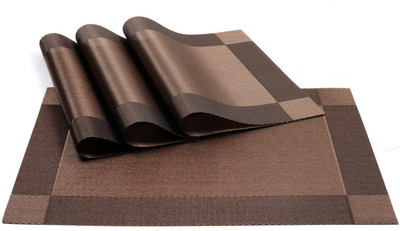 crownsmill Rectangular Pack of 4 Table Placemat(Brown, Polyester)