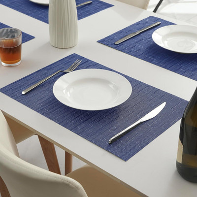 Home Brilliant Rectangular Pack of 2 Table Placemat(Blue, PVC)