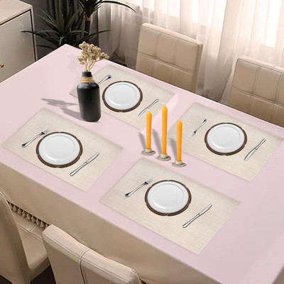 HomeCloud Rectangular Pack of 4 Table Placemat(Beige, PVC)