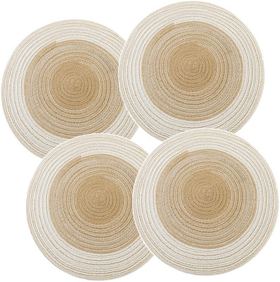 pepplo Round Pack of 4 Table Placemat(Gold, Cotton)