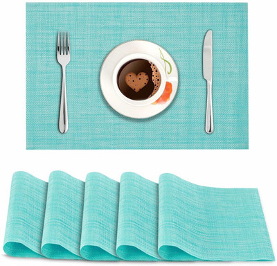 HOKiPO Rectangular Pack of 6 Table Placemat(Blue, PVC)