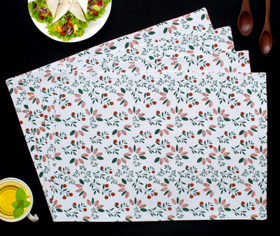 AIRWILL Rectangular Pack of 4 Table Placemat(Orange, Green, White, Cotton)