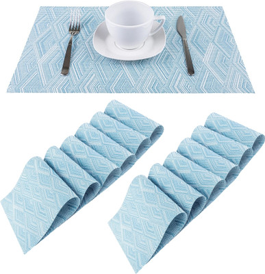 KitchEase Rectangular Pack of 12 Table Placemat(Light Blue, White, PVC)