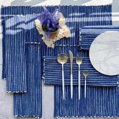 Pixel Home Rectangular Pack of 6 Table Placemat(Dark Blue, Multicolor, Cotton)