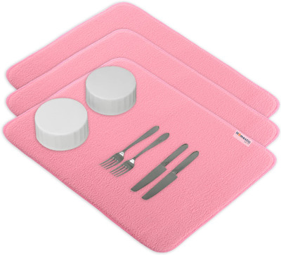 HOMESTIC Rectangular Pack of 3 Table Placemat(Pink, Microfibre)