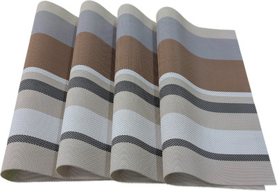 GOOD VIBES Rectangular Pack of 4 Table Placemat(White, Beige, Brown, PVC)