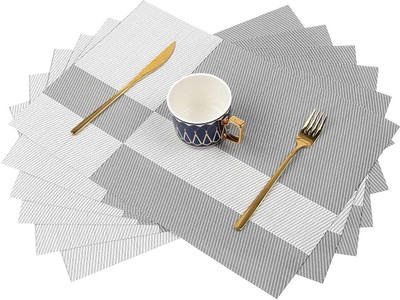 HomeHunt Rectangular Pack of 6 Table Placemat(Grey, White, PVC)