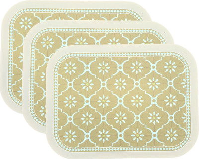 Lellow Rectangular Pack of 3 Table Placemat(Light Green, Beige, Leather)