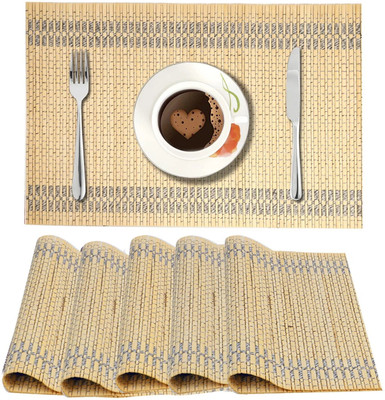 HOKiPO Rectangular Pack of 6 Table Placemat(Beige, Natural Bamboo)
