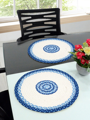 Saral Home Round Pack of 2 Table Placemat(Blue, Cotton)
