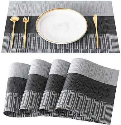 DANSR Rectangular Pack of 4 Table Placemat(Black, Polyester)