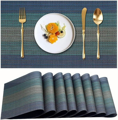 IP DHAMELIYA Rectangular Pack of 6 Table Placemat(Blue, Light Blue, PVC)