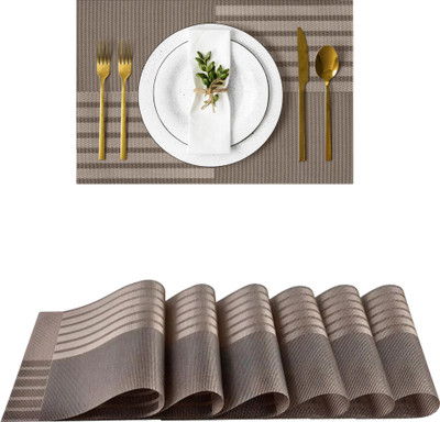 Lellow Rectangular Pack of 6 Table Placemat(Brown, Beige, PVC)