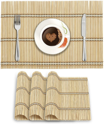 HOKiPO Rectangular Pack of 4 Table Placemat(Brown, Natural Bamboo)