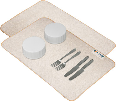 HOMESTIC Rectangular Pack of 2 Table Placemat(Yellow, Microfibre)